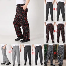 Women Men Chef Pants Restaurant Cook Uniform Trousers Elastic Waist Stripe