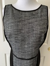 LOFT PETITES PRETTY BLACK & WHITE COTTON SPANDEX SLEEVELESS DRESS - SIZE 8P
