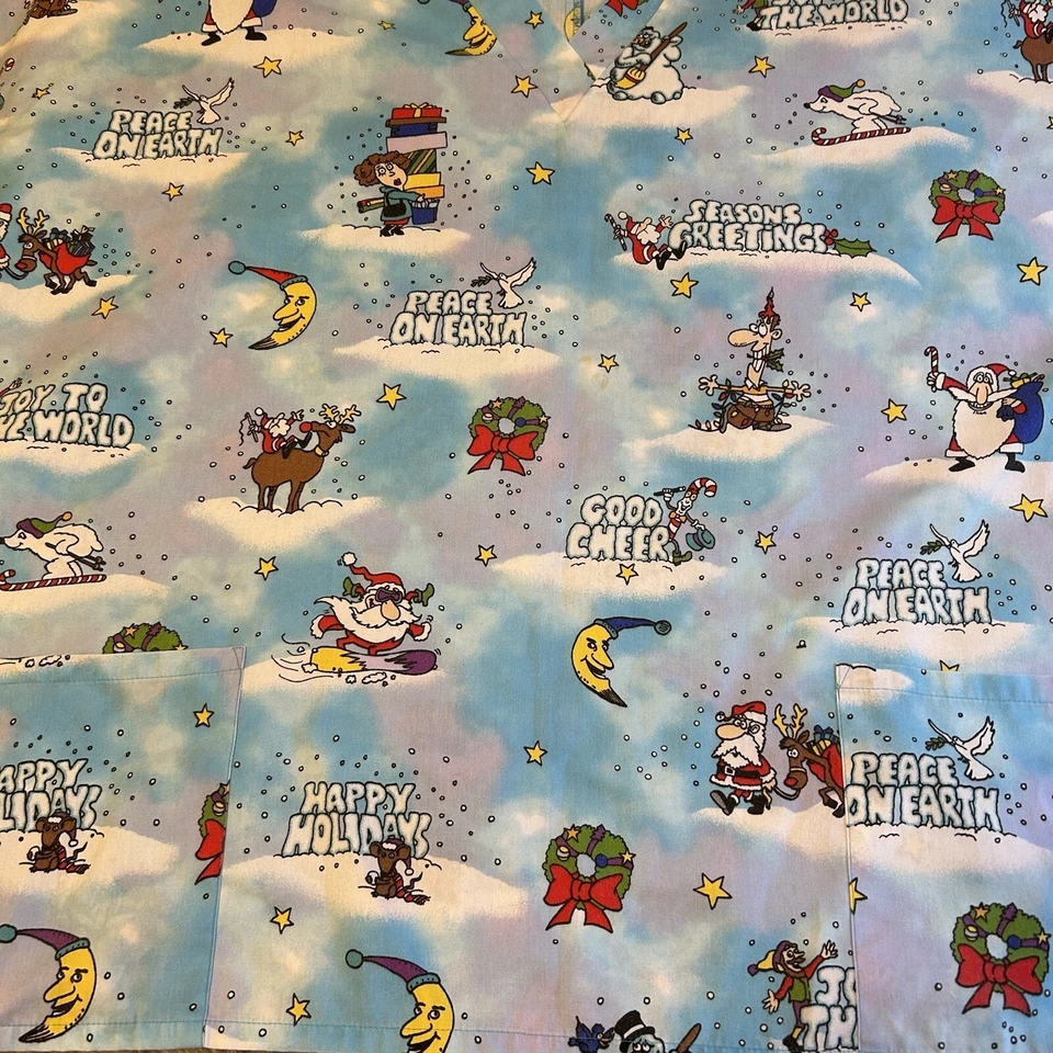 Blusa Médica Vintage Simply Basic Holiday para Mujer Talla 3XL Azul Navidad Foto 4 de 4