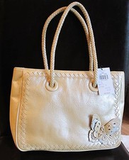  Nwt Via Spiga Authentic Gorgeous Light Gold  Leather Handle Bag W/ Butterfly