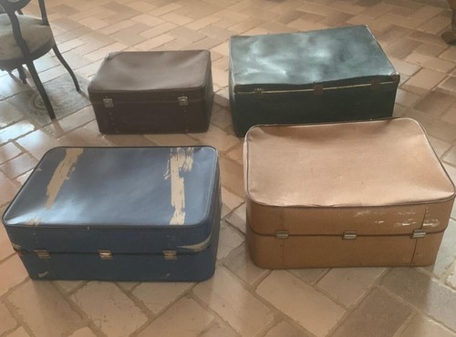 vecchia valigia in cartone damasco e fibra vintage modernariato suitcase trunk - Foto 2 di 8