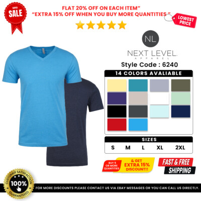 Next Level Apparel 6240 Men's Fitted CVC V Neck Cotton Polyester Tee ...