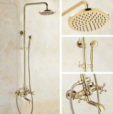 Polished Gold Brass 8" Rain Shower Faucet System Tub Mixer Tap Hand Sprayer