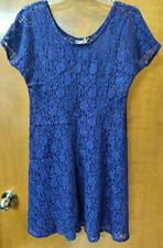 blue lace dress overlay floral sheer pullover size 9/10 USA made