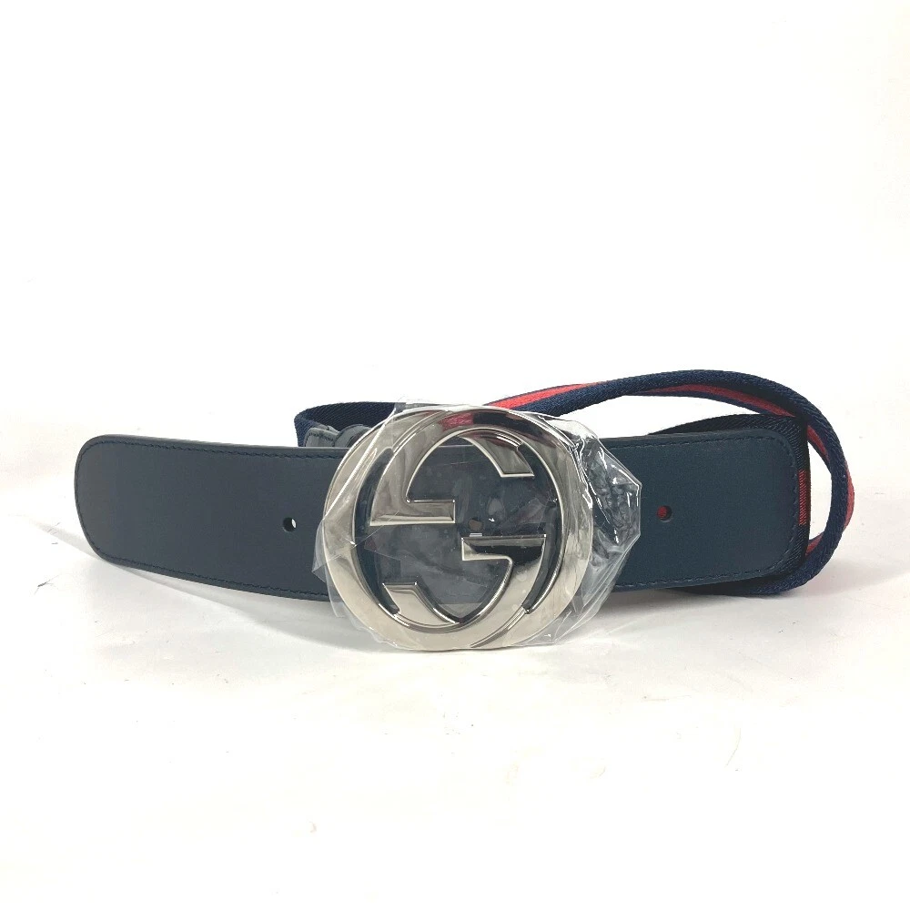 GUCCI 411924 GG interlocking G Belt Accessories belt Leather/Canvas Navy/Red