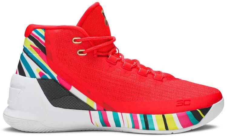 Men's UNDER ARMOUR CURRY 3 Hi-Top Red Basketball Trainers 1269279