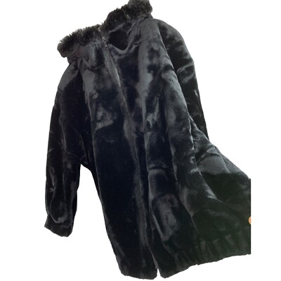 Jacobson's Vintage Faux Fur Zip Jacket Size 14 EUC Hood Black