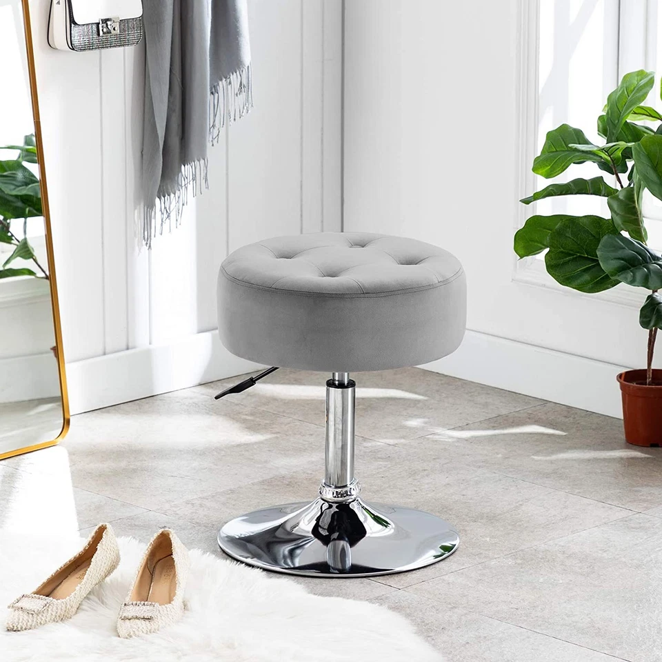 Velvet Vanity Stool Chair Swivel Makeup Stool Adjustable Round Ottoman Bench - Image 2 of 4