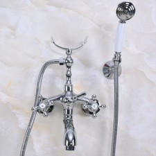 Silver Chrome Brass Wall Mount ClawFoot Bath Tub Faucet With Hand Shower fna230