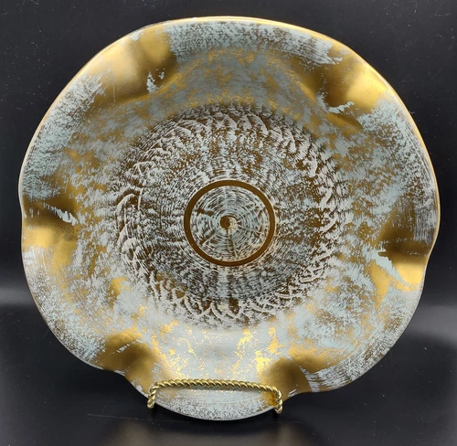 Vtg MCM Stangl Pottery Turquoise Gold Dish Console Bowl 22kt