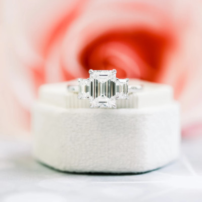 Wedding Ring 4 Carat Emerald Cut IGI Lab Created Diamond 18k White Gold E F VS