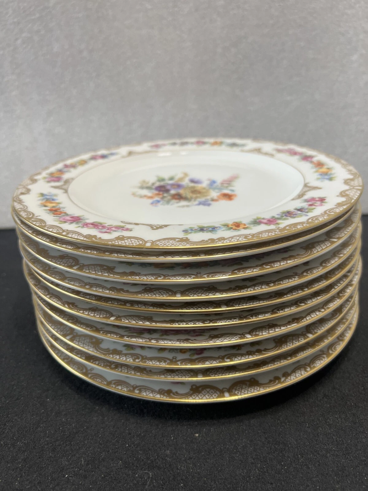 10 Royal Bayreuth ROB41 DRESDEN FLOWERS Gold Lace Luncheon Cabinet Plate ANTIQUE - Picture 3 of 14