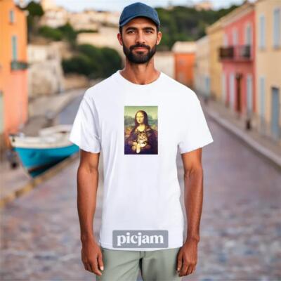 MEN WOMEN TEE TSHIRT SUBLIMATION MONA LISA'S CAT KITTEN FUN PAINTING GIFT  FUNNY