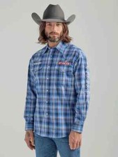 Wrangler 112324696 Blue Plaid PBR Long Sleeve Western Snap Shirt FAST SHIPPING 