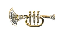 Brooch Gold Plated Trumpet Silver Tone Bugle Horn Pin Musical Instrument Gift