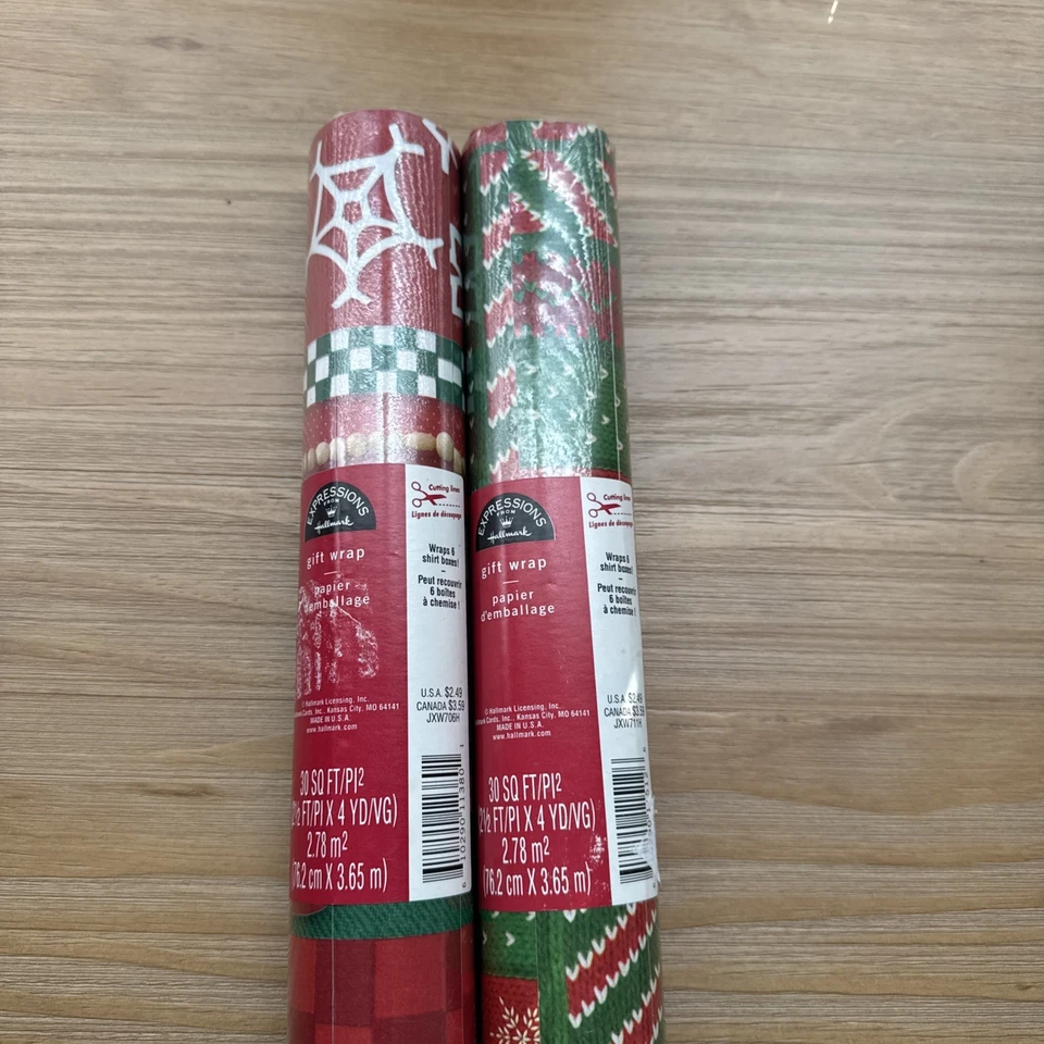 VTG 2 Rolls Hallmark Expressions Christmas Designed Gift Wrap 30 SQ.FT. Ea - Image 2 of 4