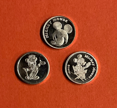 Lot of 3 Circa 1992 DISNEY Mickey Mouse 1/20 OZ .999 Pure Silver