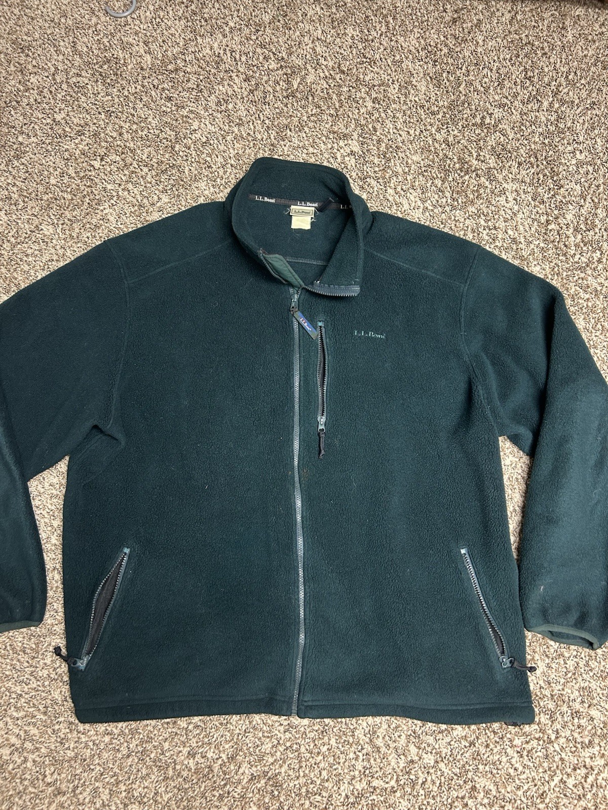 Vintage L.L. Bean Fleece Jacket Mens XL Green Full Zip Pockets Made In USA Y2K