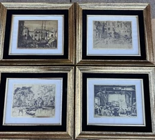 Set of Four Lionel Barrymore Framed  Matted Gold Foil Etched Prints Signed