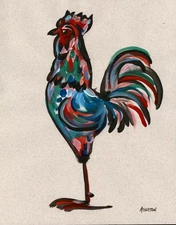 Atherton 11x14 Original Expressionism Acrylic Painting "Rooster 5" hand signed
