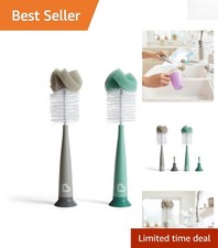 Effortless Baby Bottle Cleaning - Grey/Sage Sponge Brush with Upright Stand
