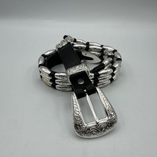 NOS Vtg 90's Nadine Women Black Silver Links Leather LACED Western Belt 30  