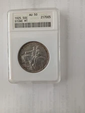 1925 Stone Mountain Commemorative  Fine 90% Silver Half Dollar Graded AU 50