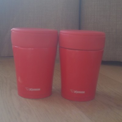 Zojirushi Red Stainless Steel THERMOS , Twist Lid, 2pc