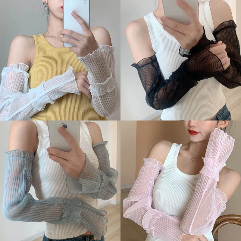Summer Long Fingerless Gloves Women Sun Protection Sleeves Gloves Lady Thin Lace