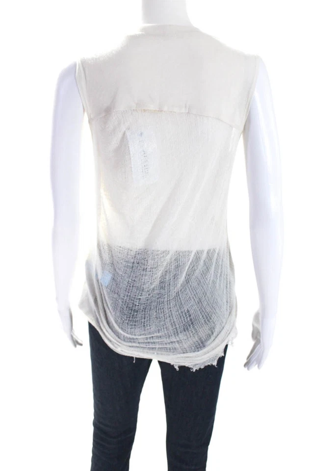 Raquel Allegra Womens Ivory Scoop Neck Textured Back Sleeveless Blouse Top Size0 - Image 3 of 4