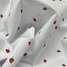 Tiny Strawberries Polycotton Craft Fabric JamJars Sewing Quilting 45", White