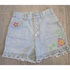 Vtg90 s Y2K FEMME FATALE NO EXCUSES Tough JEAN Shorts Ruffle High Rise 5/6