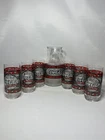 Vintage Godfather's Pizza Coca-Cola Tiffany style Glass 8.5" Pitcher and 7 cups