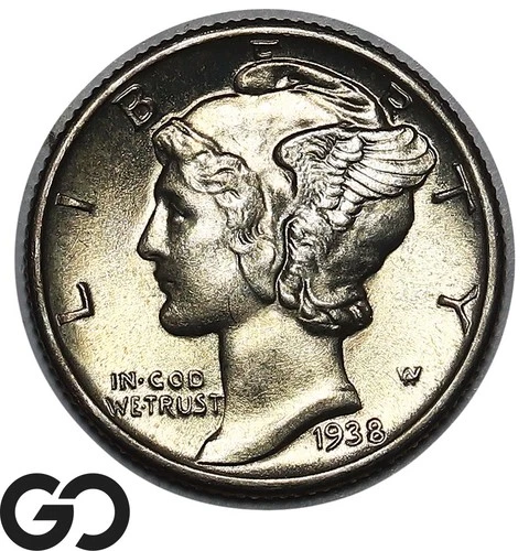 1938 Mercury Dime Full Bands, Solid Gem BU++ FSB