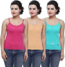 Sleeveless Cotton Casual Tank Top Women's Spaghetti Strap Camisole Pack Of 3PC