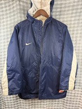 Y2K Nike Jacket YOUTH L Hooded Quilted Lined Team Sports Navy Full Zip Long logo