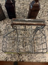 Vintage Heavy Grade Metal 6 Milk Bottle Crate Red Handle Farmhouse Rustic