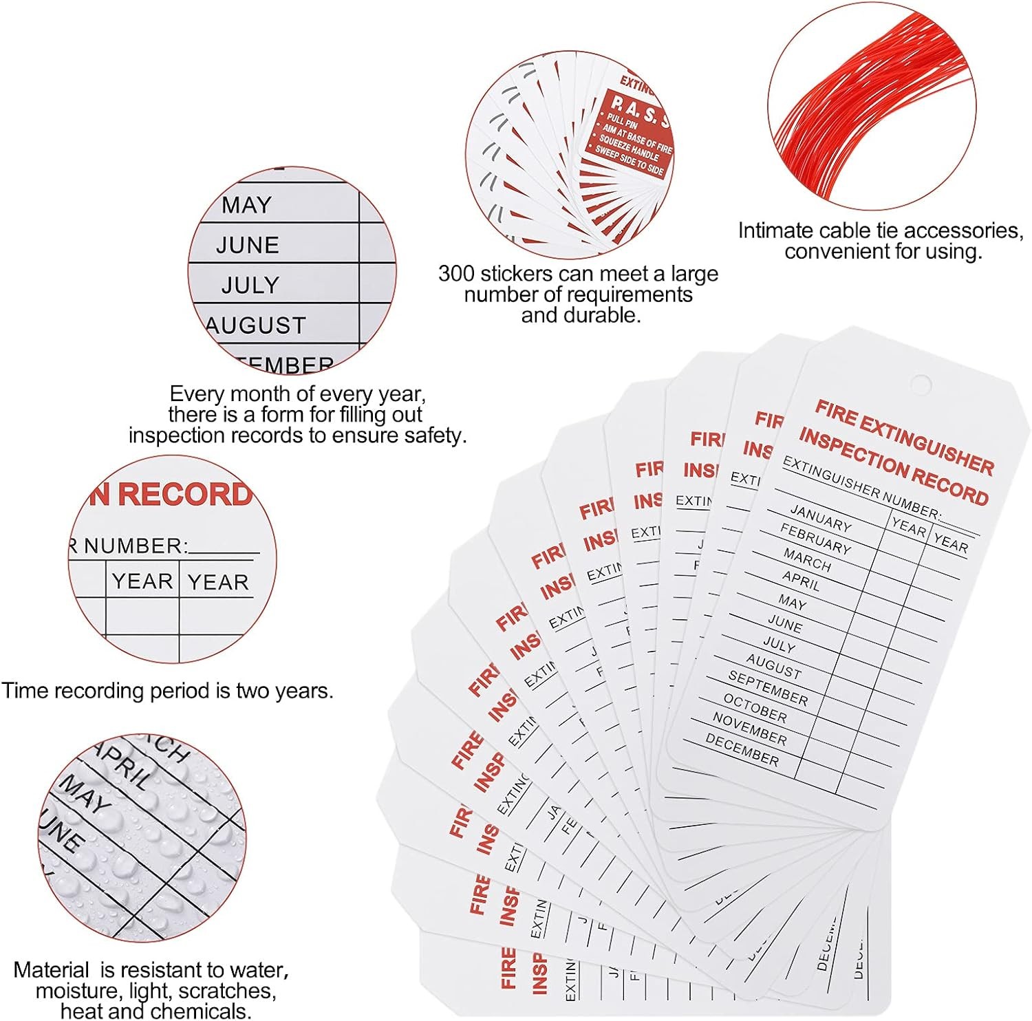 Outus 50 Sets Fire Extinguisher Tags with 4.2 x 2.1 inch, Red and White 