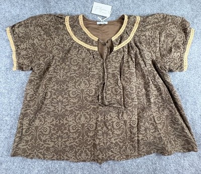 Pofagram Madison Pattern Top Women 2X Brown Boho Fairy Cottagecore Whimsigoth