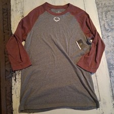 Camisa de béisbol EVOSHIELD para hombre manga 3/4 gris con mangas granates talla M nueva con etiquetas