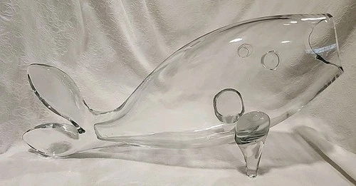 Blenko Glass Clear Fish Large 16" Vase