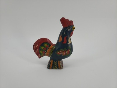 Vintage 4.5'' Olsson Akta Dalahemslojd Swedish Wood Dala Rooster Blue Folk Art