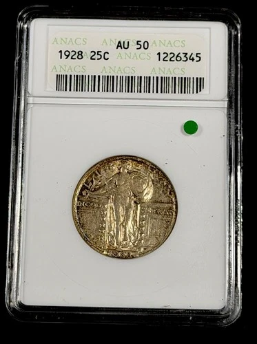 1928 standing liberty quarter Au50 ANACS OLD SOAPBOX HOLDER