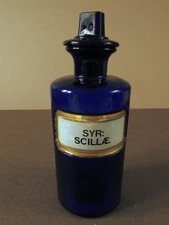 ANTIQUE MEDIUM-SIZE BLUE APOTHECARY / CHEMIST BOTTLE - SYR: SCILLÆ.