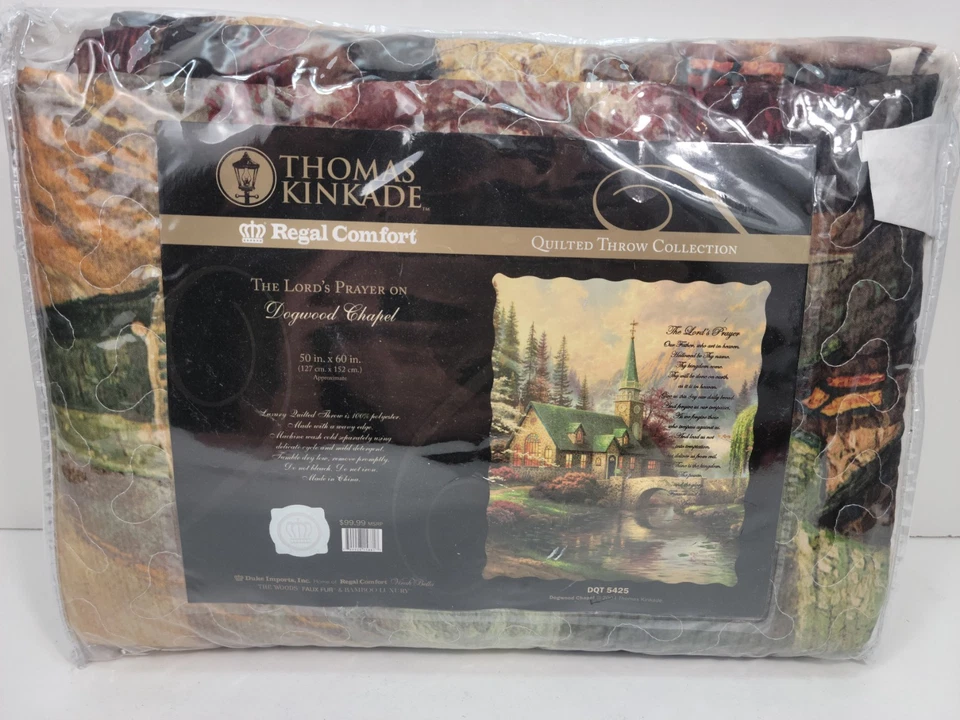 THE LORDS PRAYER THOMAS KINKADE QUILTED THROW BLANKET ON DOGWOOD CHAPEL 50x60 - Image 2 of 4