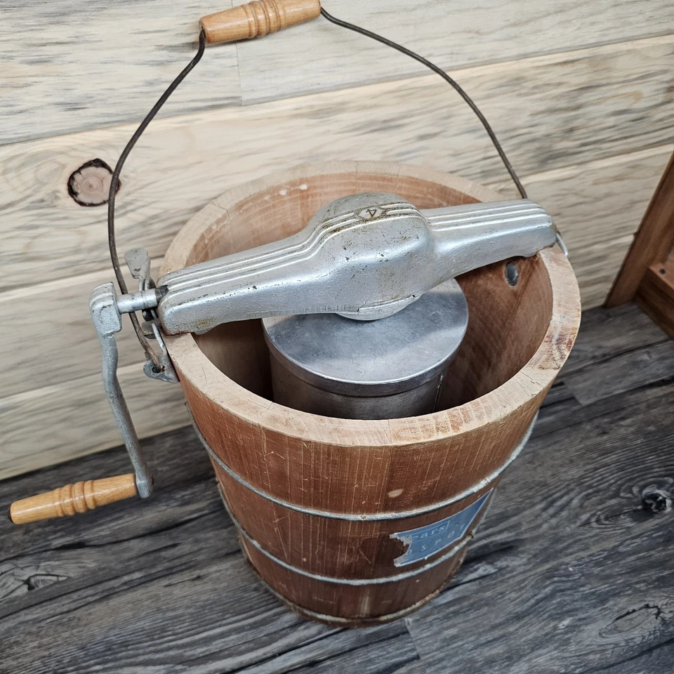 Винтажная деревянная мороженица Sears Coldspot ведро рукоятка винтажная ностальгическая  - Изображение 3 из 4