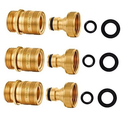 Garden Hose Quick Connect Solid Brass 3/4 inch GHT External Thread Easy 3 SETS