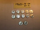 Roosevelt silver dimes 1963 (10) D & (2) Plain