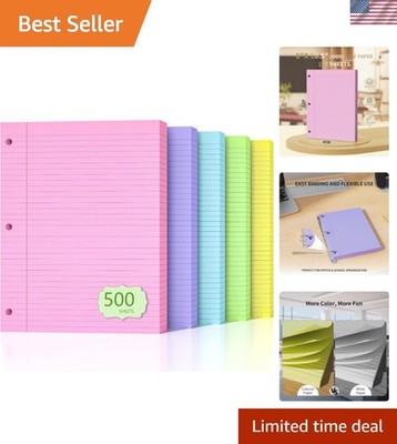 500 Sheets Loose Leaf Paper 8'' x 10.5'' Colored Filler Paper College Ruled 3-H...