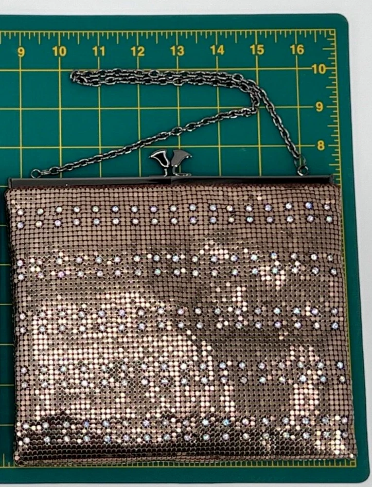 Bolso de Mano WHITING & DAVIS Malla Bronce y Cristal Bloqueo de Beso Fiesta Boda Baile de graduación Foto 4 de 4